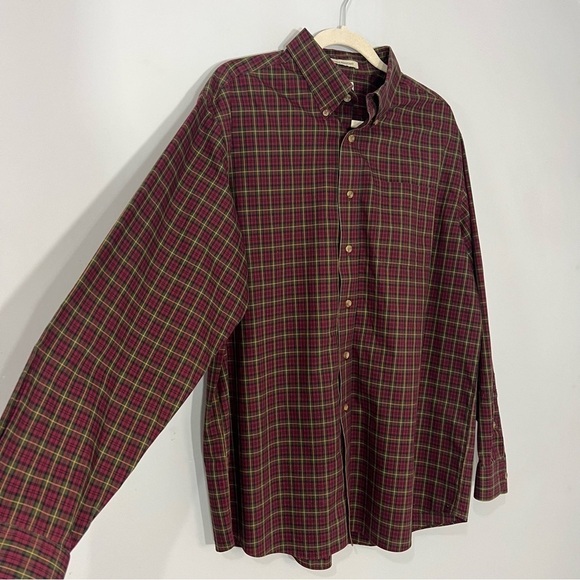 Vintage LL Bean red plaid cotton pants casual button down classic retro holiday - Picture 11 of 14